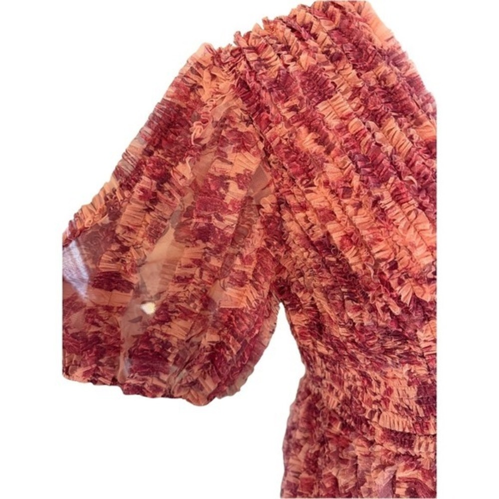 $798 NWT Anthropologie Mac Duggal Size 4 Red Floral Ruffle Long Maxi Dress Gown - Picture 11 of 12